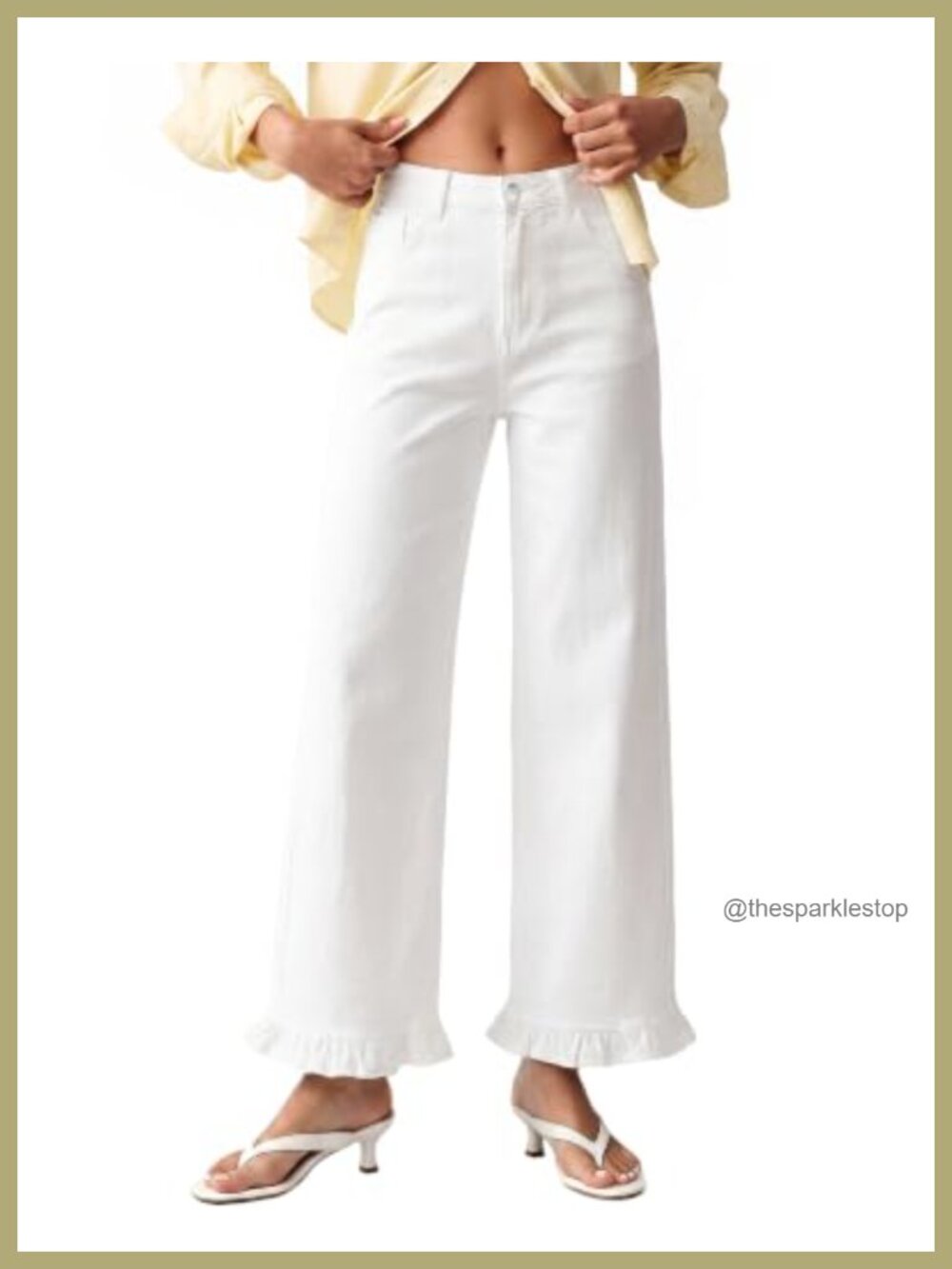 Wide Leg Jeans for Women High Waisted Ruffle Hem Stretch Denim Ankle Crop